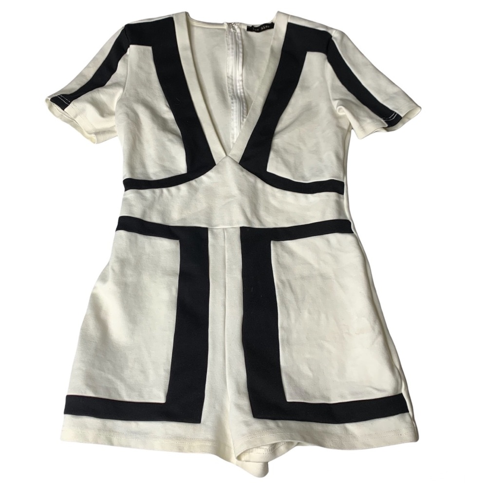 Off White Color Block Short Romper